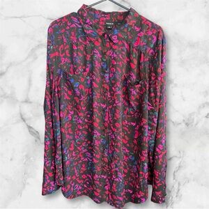 Torrid Black Abstract Print Button Front Blouse | Size 3 | Long Sleeve